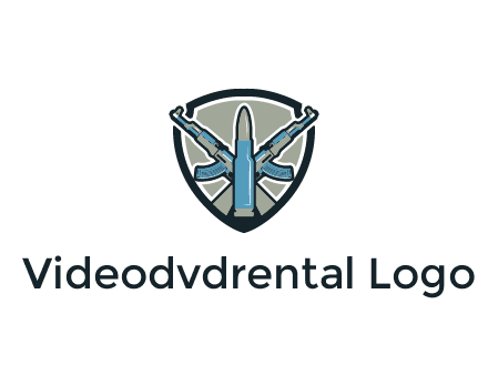 badge shape logo with a bullet and two AK-47 rifles crossed