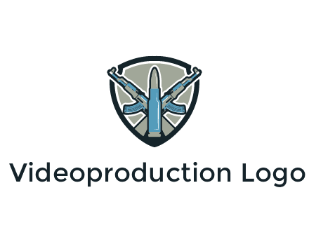 badge shape logo with a bullet and two AK-47 rifles crossed