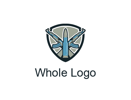 badge shape logo with a bullet and two AK-47 rifles crossed