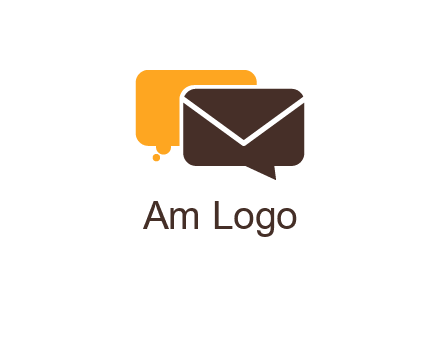 logo with a mail icon overlapping a chat or speech bubble