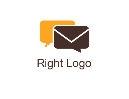 logo with a mail icon overlapping a chat or speech bubble