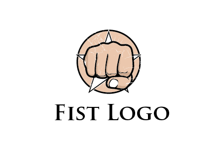 fist coming out of a star shaped rip in a circle logo