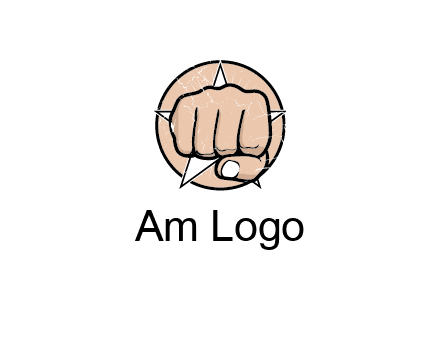fist coming out of a star shaped rip in a circle logo