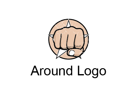 fist coming out of a star shaped rip in a circle logo