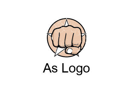 fist coming out of a star shaped rip in a circle logo