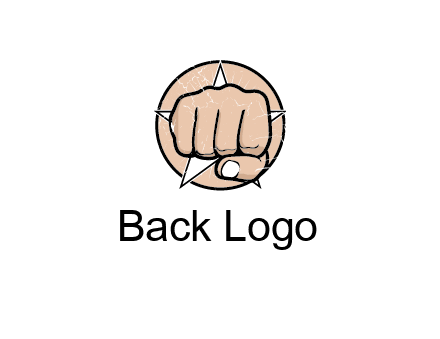 fist coming out of a star shaped rip in a circle logo