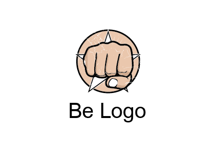 fist coming out of a star shaped rip in a circle logo