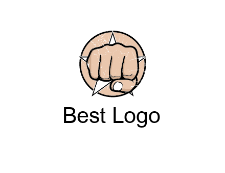 fist coming out of a star shaped rip in a circle logo