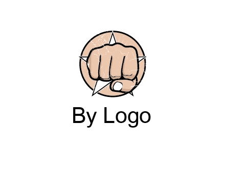 fist coming out of a star shaped rip in a circle logo