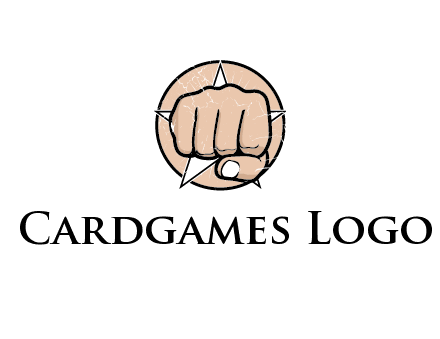 fist coming out of a star shaped rip in a circle logo
