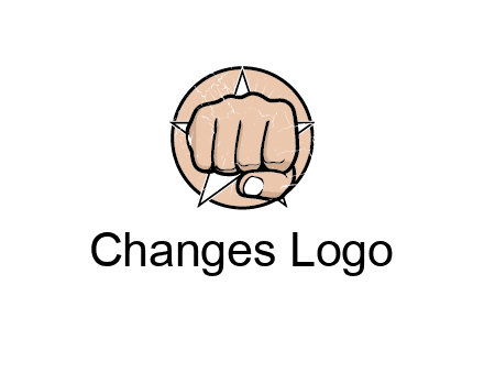 fist coming out of a star shaped rip in a circle logo