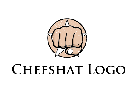 fist coming out of a star shaped rip in a circle logo