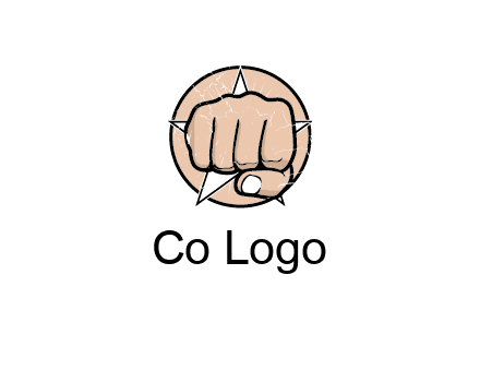 fist coming out of a star shaped rip in a circle logo