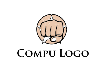 fist coming out of a star shaped rip in a circle logo
