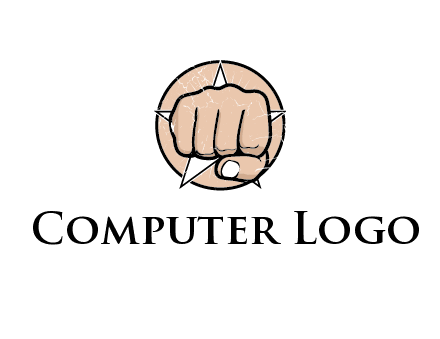 fist coming out of a star shaped rip in a circle logo