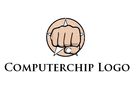 fist coming out of a star shaped rip in a circle logo