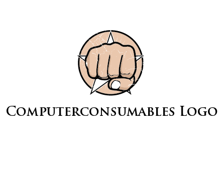 fist coming out of a star shaped rip in a circle logo