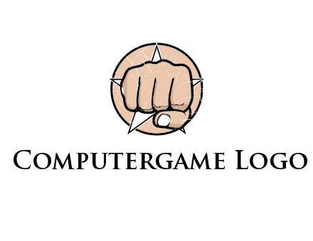 fist coming out of a star shaped rip in a circle logo