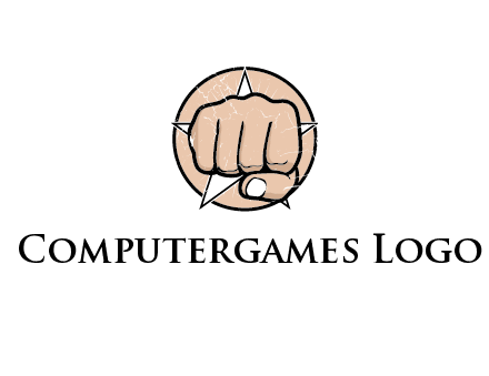 fist coming out of a star shaped rip in a circle logo