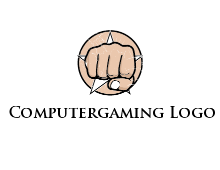 fist coming out of a star shaped rip in a circle logo