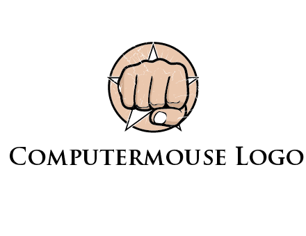 fist coming out of a star shaped rip in a circle logo