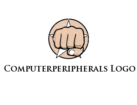 fist coming out of a star shaped rip in a circle logo