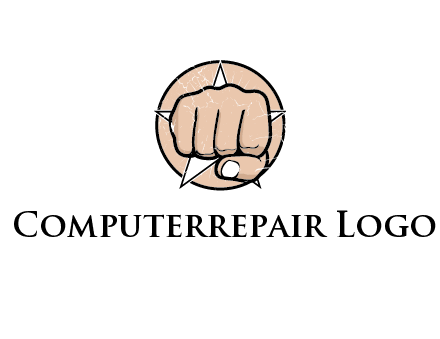 fist coming out of a star shaped rip in a circle logo