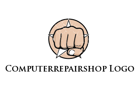 fist coming out of a star shaped rip in a circle logo