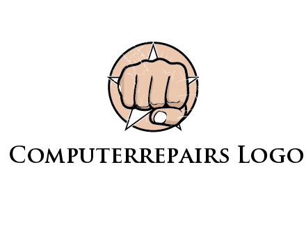 fist coming out of a star shaped rip in a circle logo