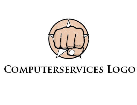 fist coming out of a star shaped rip in a circle logo
