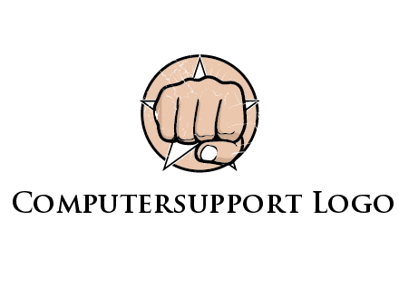 fist coming out of a star shaped rip in a circle logo