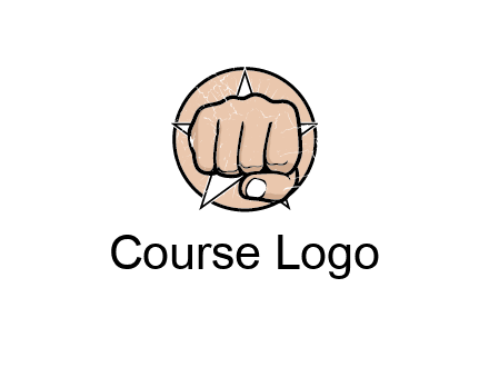 fist coming out of a star shaped rip in a circle logo