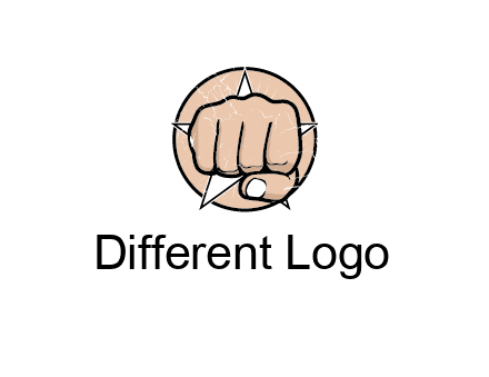 fist coming out of a star shaped rip in a circle logo
