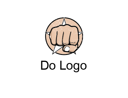 fist coming out of a star shaped rip in a circle logo
