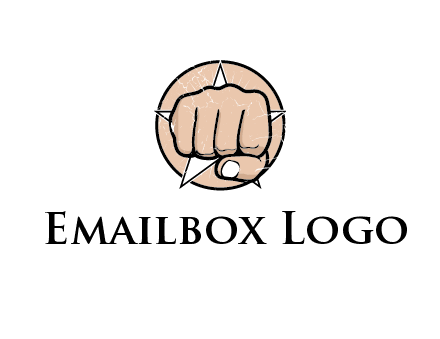 fist coming out of a star shaped rip in a circle logo