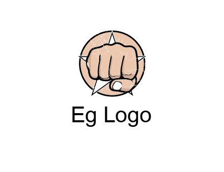 fist coming out of a star shaped rip in a circle logo
