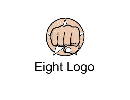 fist coming out of a star shaped rip in a circle logo