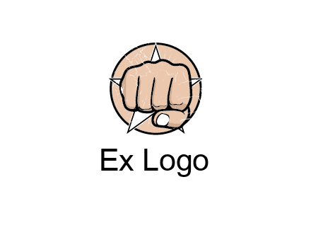 fist coming out of a star shaped rip in a circle logo