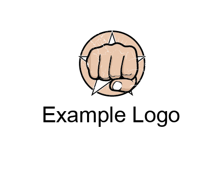 fist coming out of a star shaped rip in a circle logo