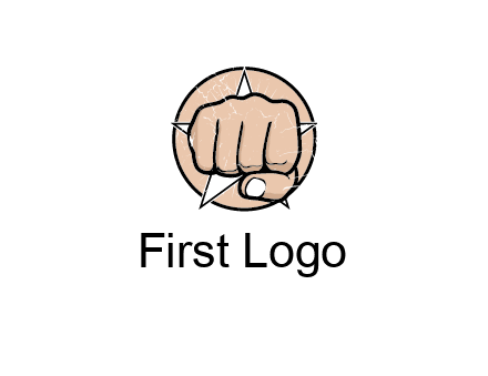 fist coming out of a star shaped rip in a circle logo