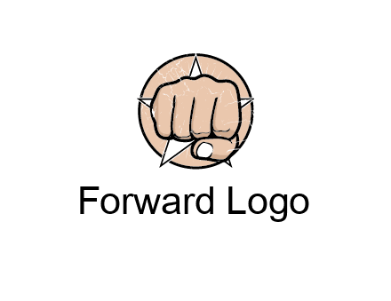 fist coming out of a star shaped rip in a circle logo