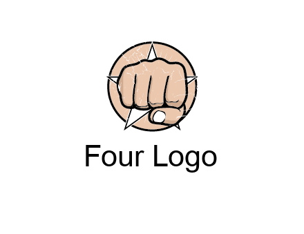 fist coming out of a star shaped rip in a circle logo