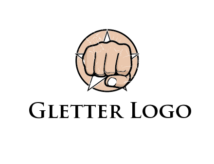 fist coming out of a star shaped rip in a circle logo