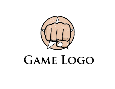 fist coming out of a star shaped rip in a circle logo