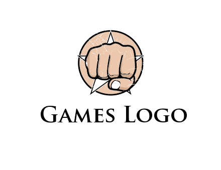 fist coming out of a star shaped rip in a circle logo