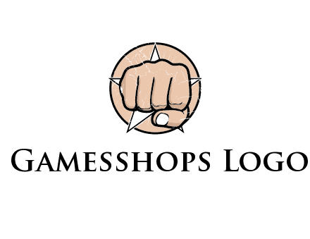 fist coming out of a star shaped rip in a circle logo
