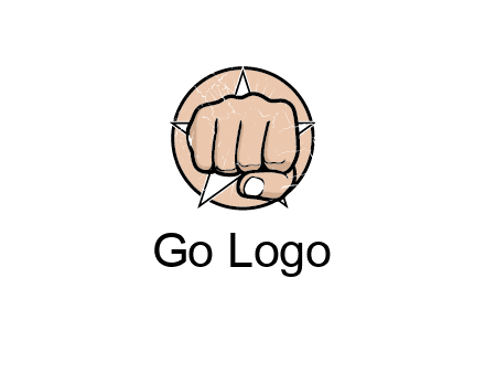 fist coming out of a star shaped rip in a circle logo