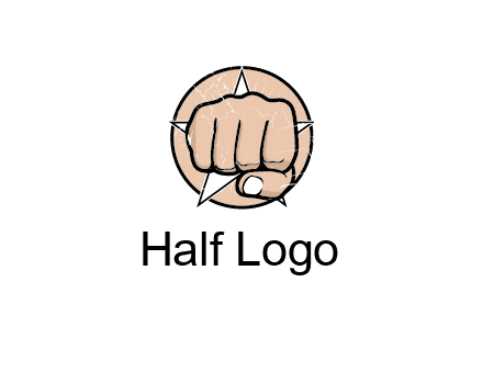 fist coming out of a star shaped rip in a circle logo