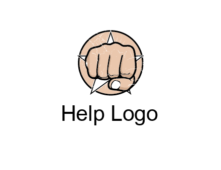 fist coming out of a star shaped rip in a circle logo