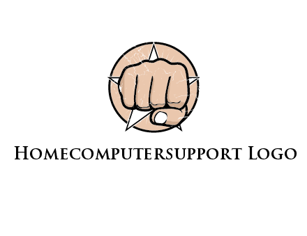 fist coming out of a star shaped rip in a circle logo